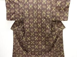 アンティーク　抽象模様織り出し手織り紬着物